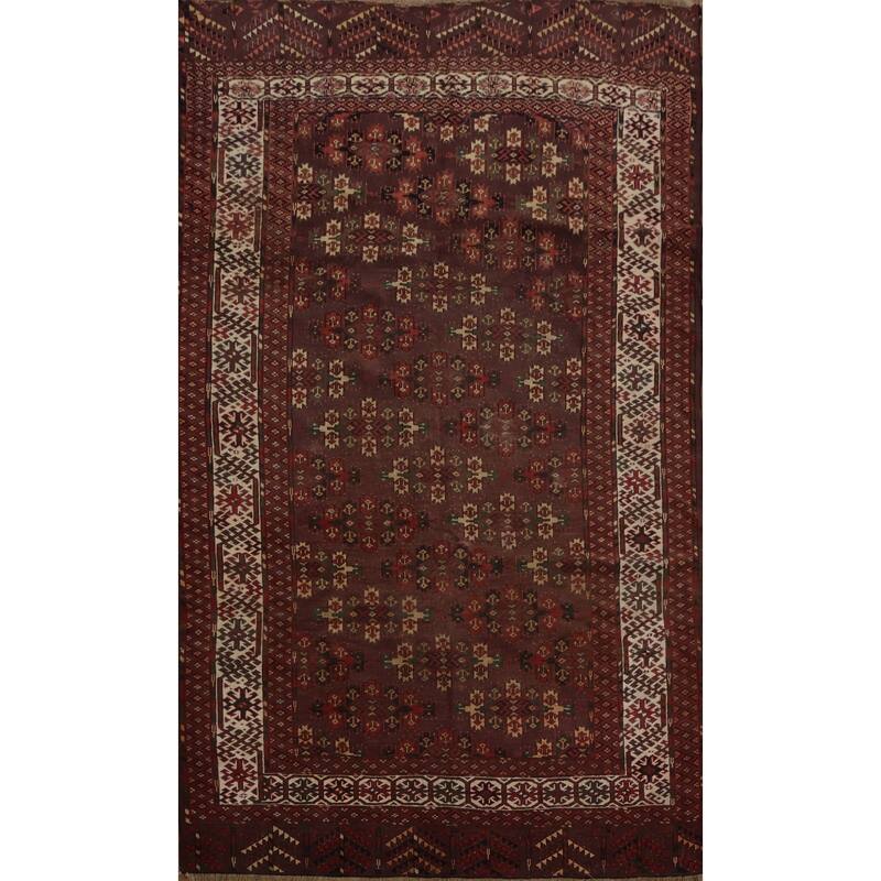 Hand Knotted Oriental 100% Wool Carpet Traditional Geometric Red Bokhara Area Rug - 9' 5'' X 5' 10''