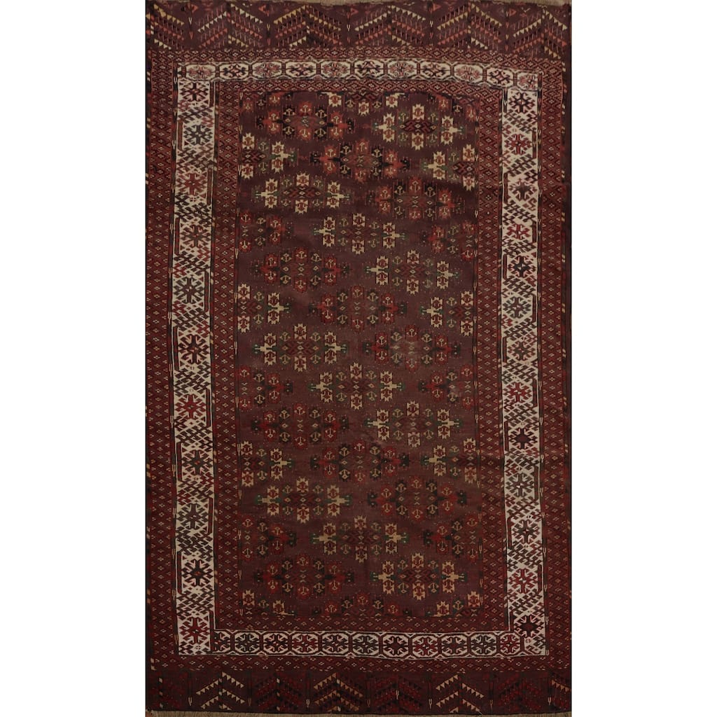 Hand Knotted Oriental 100% Wool Carpet Traditional Geometric Red Bokhara Area Rug - 9' 5'' X 5' 10''