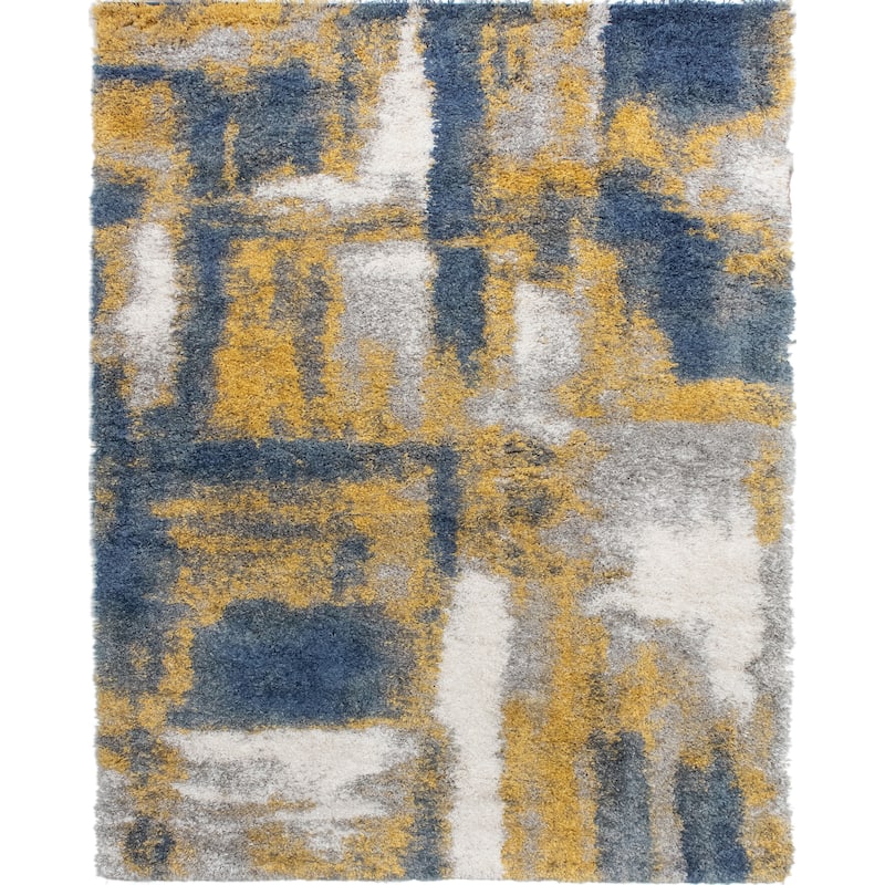 Noori Rug Lux Walsh Abstract Modern 2-inch Thick Shag Rug - 7'10" x 10'0" - Blue/Gold