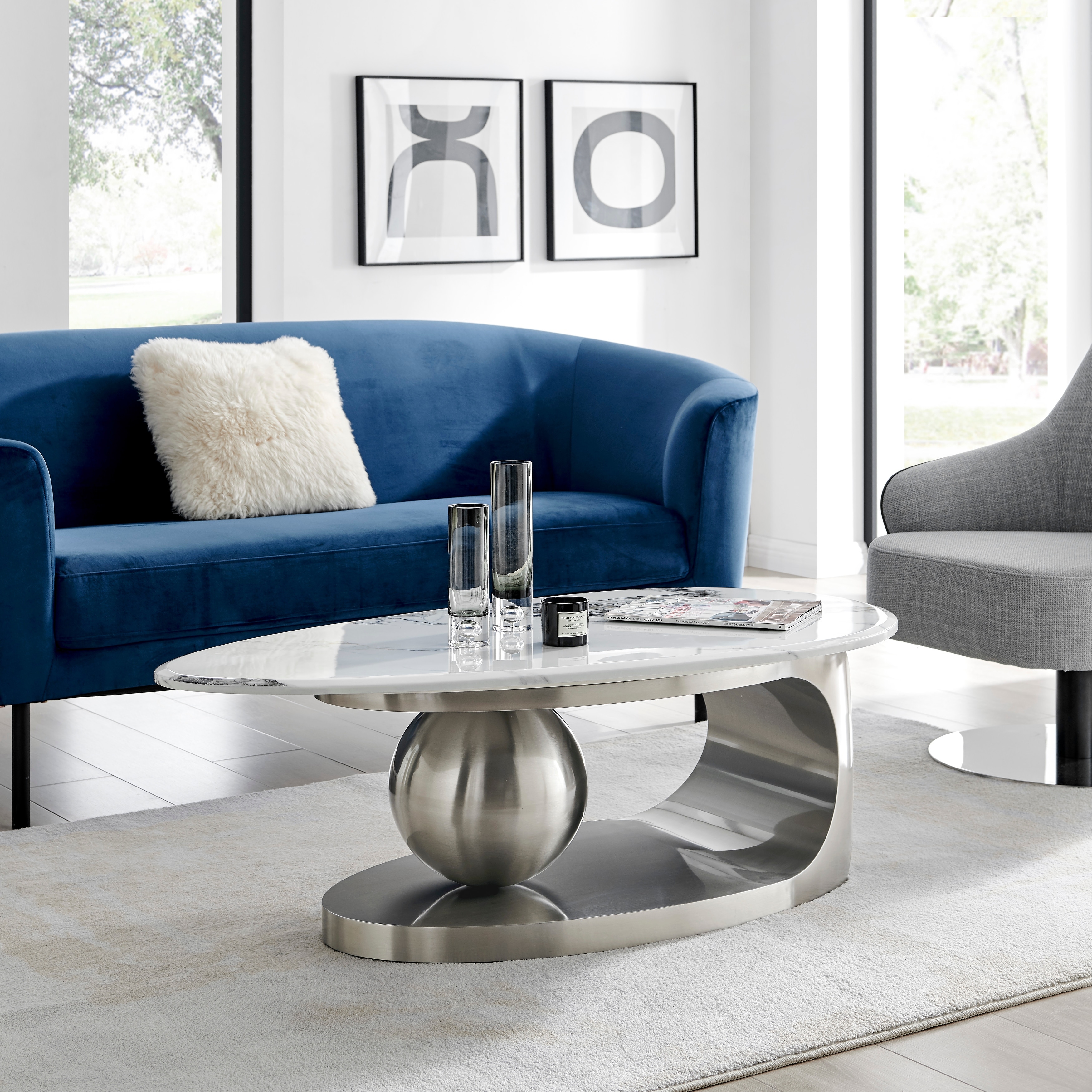 Chrome white coffee table sale