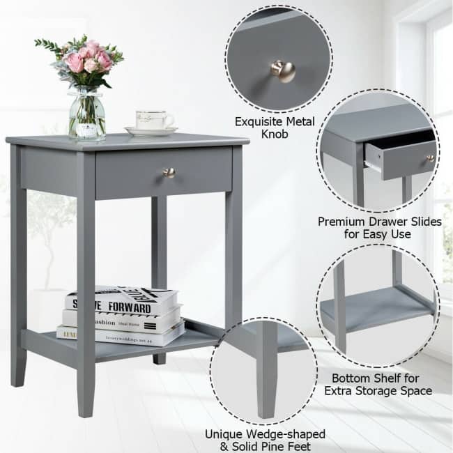 Wooden Nightstand End Table Storage Display