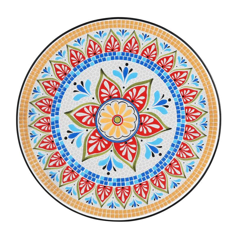 Han Outdoor Round Ceramic Tile Side Table with Iron Frame by Christopher Knight Home