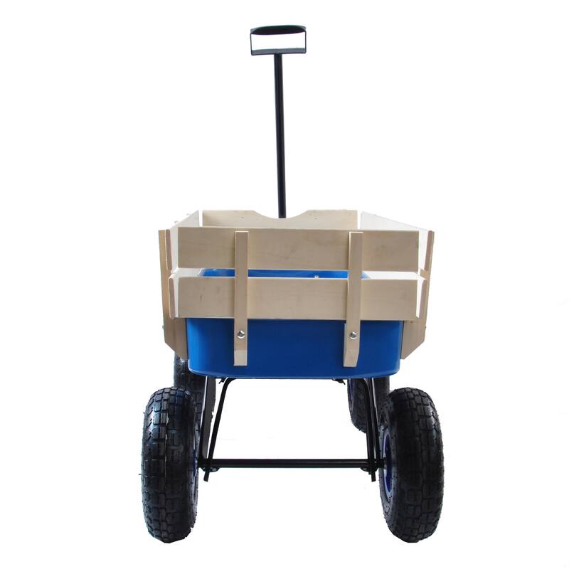 Outdoor Wagon All Terrain Pulling with Wood Railing Air Tires Children Kid Garden