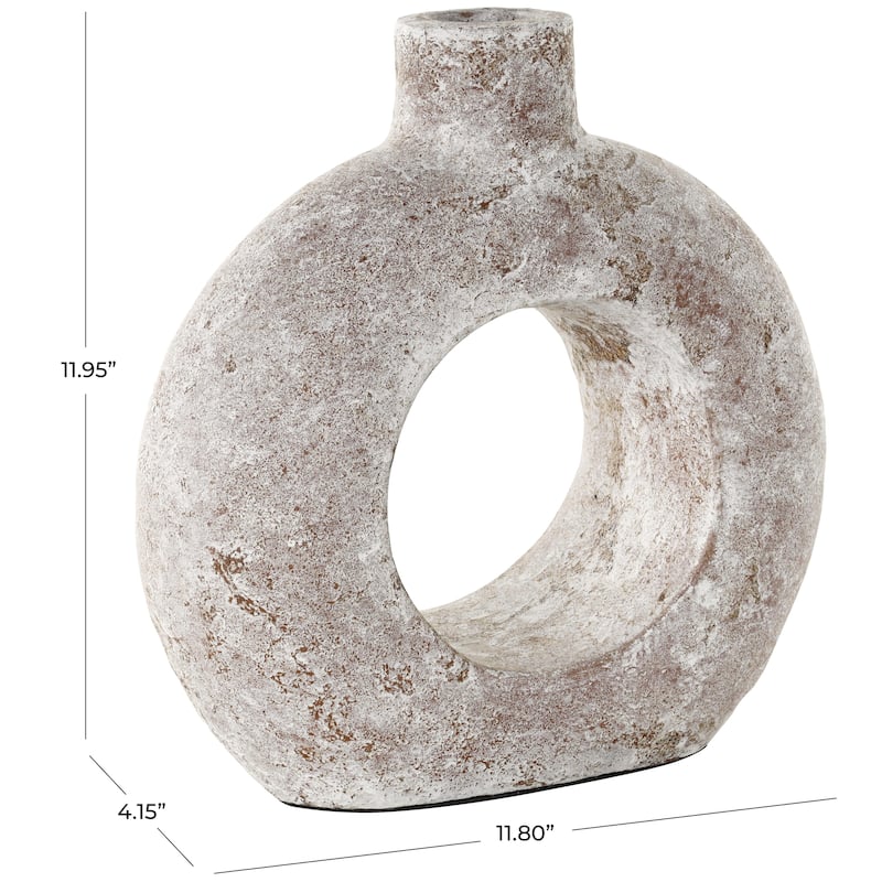 Ceramic Antique Style Textured Circle Donut Decorative Vase - Cream - Roche River Decor