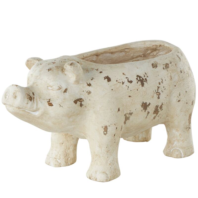 Light Brown Magnesium Oxide Pig Indoor Outdoor Planter with Distressed Details