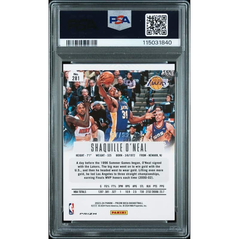 Shaquille O'Neal 2023 Panini Prizm Deca Purple Signed Basketball Card #281 Graded PSA 10 Auto 115031840 77/99 - 8' x 11'