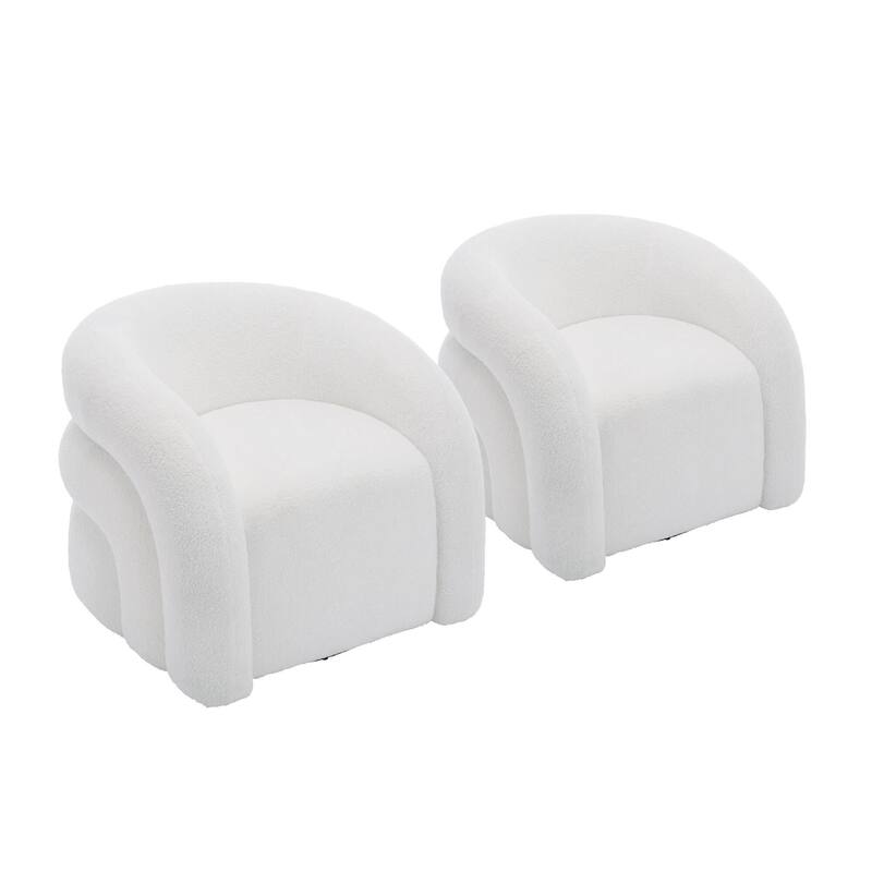 Boucle Swivel Accent Chair Round Barrel Armchair Set of 2
