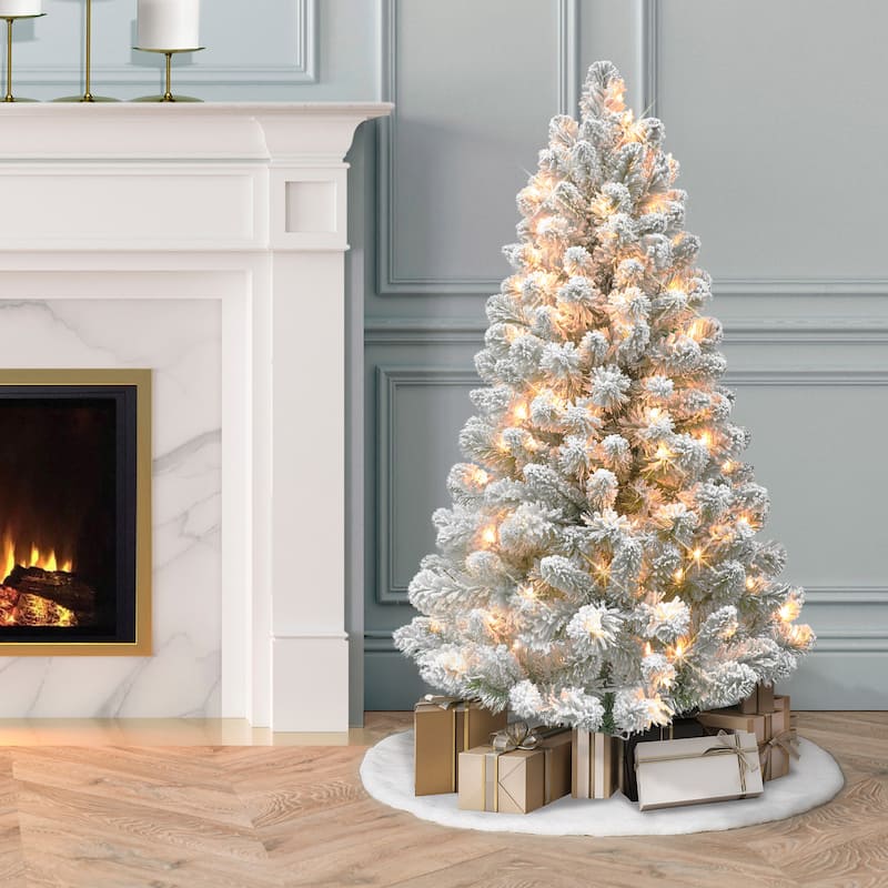 Puleo International 4 ft. Pre-Lit Flocked Virginia Pine Artificial Tree