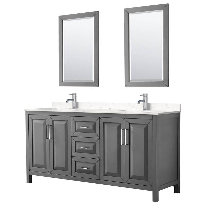 Wyndham Collection Daria 72" Free Standing Double Basin Vanity Set - Dark Gray / Carrara Cultured Marble Top / Polished