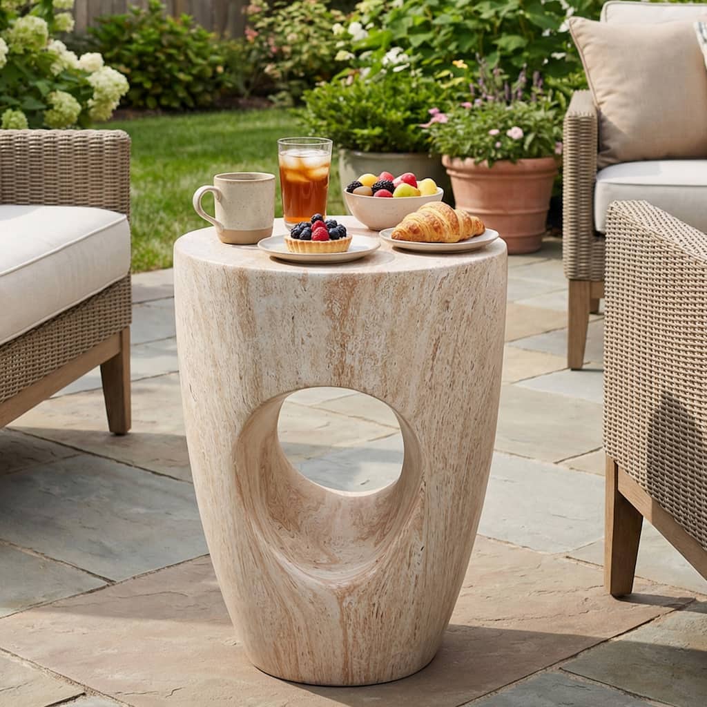 Christopher Knight Home - Modern Outdoor/Indoor 19.29" Tall Lightweight Concrete MGO Side End Table with Sculptural Cutout