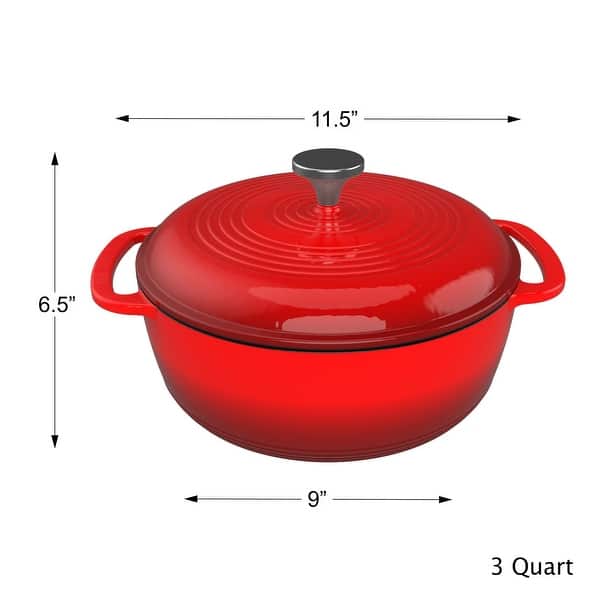 dimension image slide 0 of 3, Cast Iron Dutch Oven with Lid - Enamel Pot - Stovetop and Oven Cookware by Classic Cuisine (Red)