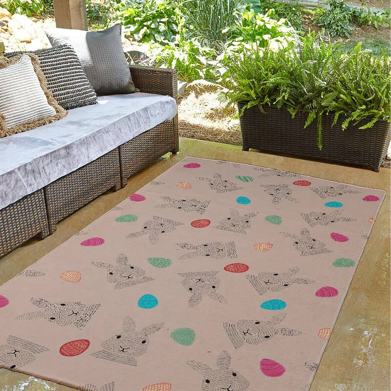 Bunnies and Eggs Easter Chenille Indoor/Outdoor Rug