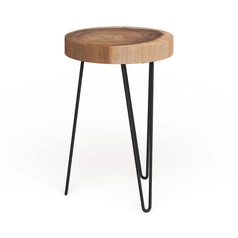 Cross-Cut Wood Slab Side Table With Iron Legs by East at Main