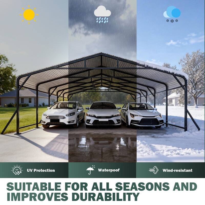 EROMMY Heavy Duty Metal Carport with Extra Support Poles, UV & Waterproof Car Canopy for Outdoor Vehicle Shelter