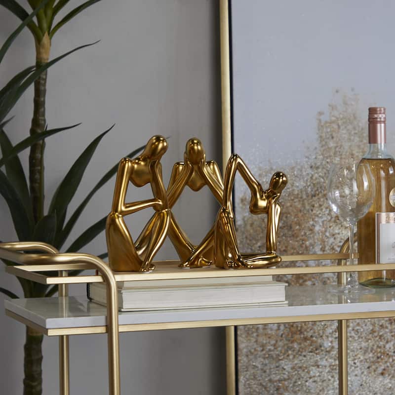 Porcelain Ceramic People Sitting Thinker Decorative Sculpture - Set of 3 Gold - CosmoLiving by Cosmopolitan