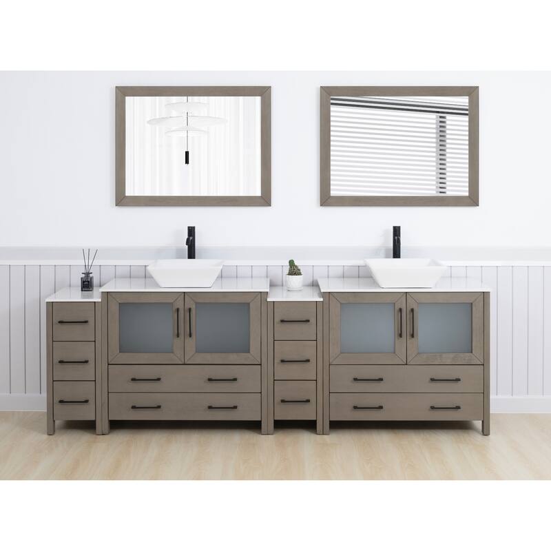 Vanity Art 96" Double Sink Bathroom Vanity Set with Engineered Marble Top and Free Mirror