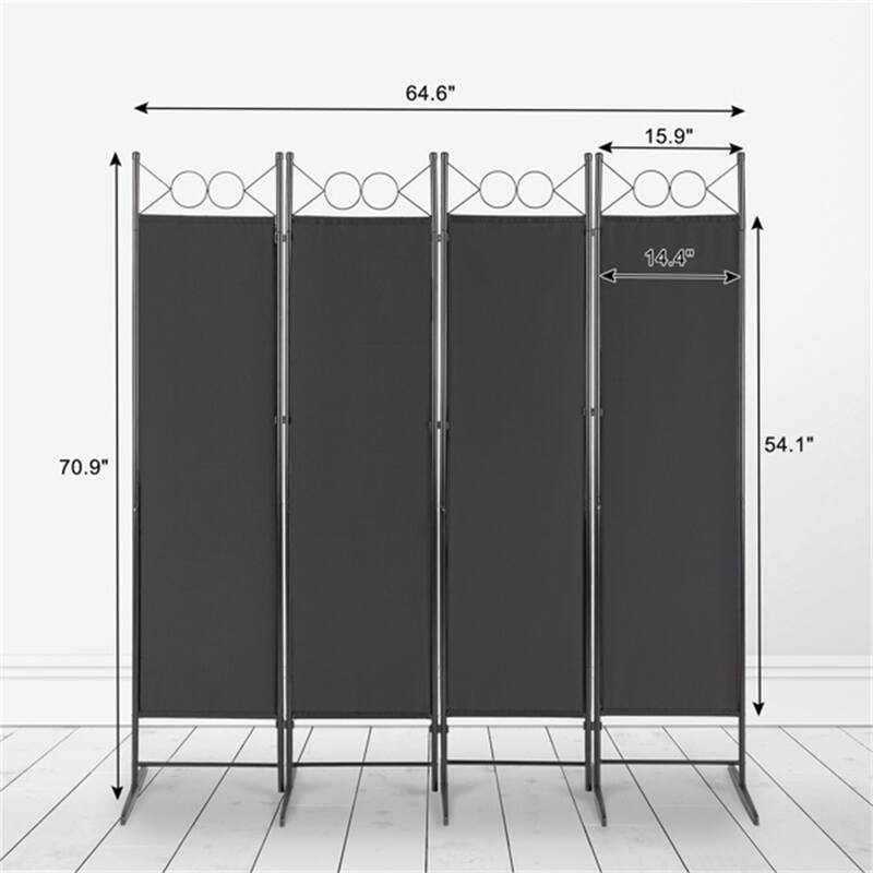 Black 6FT Foldable Screen 4-Fold Screen Top With Shape