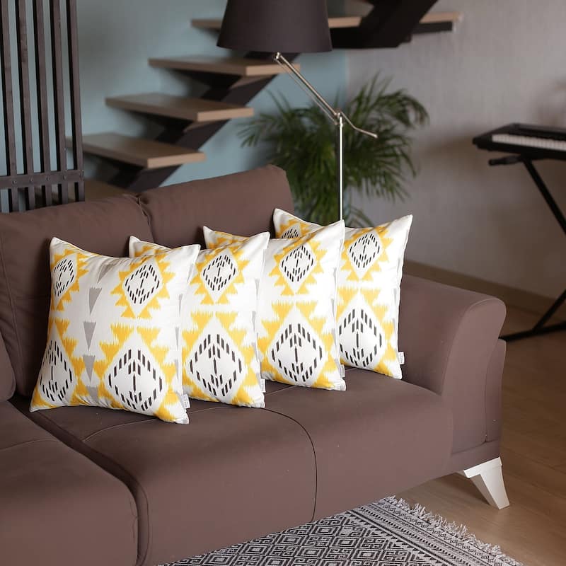 Mike & Co. Ikat Printed Throw Pillow Cover 18"x18" Set of 4 - Yellow
