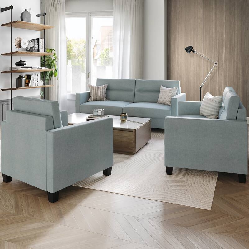 CraftPorch Clean and Minimalist Linen Upholstered 3-Piece Living Room Set