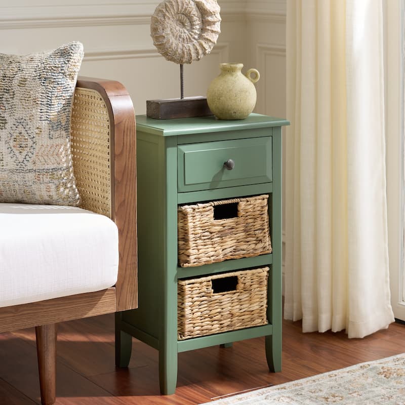 SAFAVIEH Helma Distressed Black Drawer Storage Side Table - 15" x 11.8" x 27.6" - 15"W x 12"D x 26"H