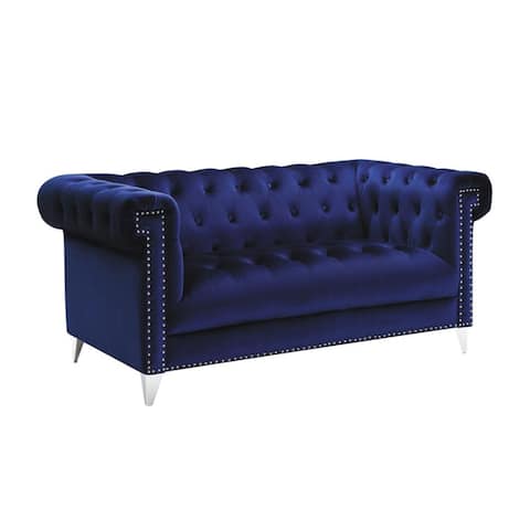Tufted Chesterfield Loveseat with Rolled Arms, Blue