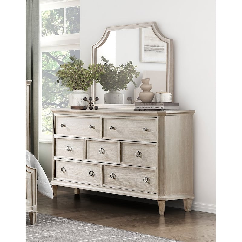 Traditional Bedroom Set 4pc Light Brown Bed Nightstand Dresser Mirror