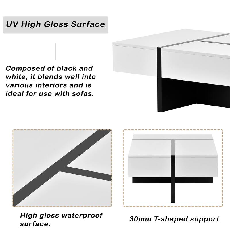 Contemporary Coffee Table with a large drawer,High Gloss Surface Center Table