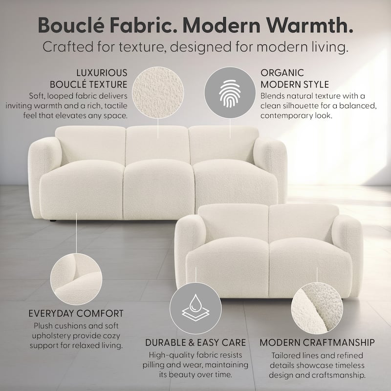 Sierra Ivory Boucle Accent Chair, Loveseat, Sofa, or Living Room Set