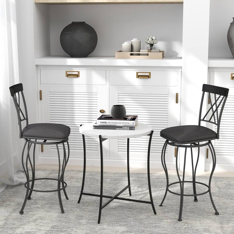 Homy Casa Set of 2 Swivel Bar Stools with Padded Faux Leather Seat-for Kitchen Islands and Pub-Style Counters - N/A
