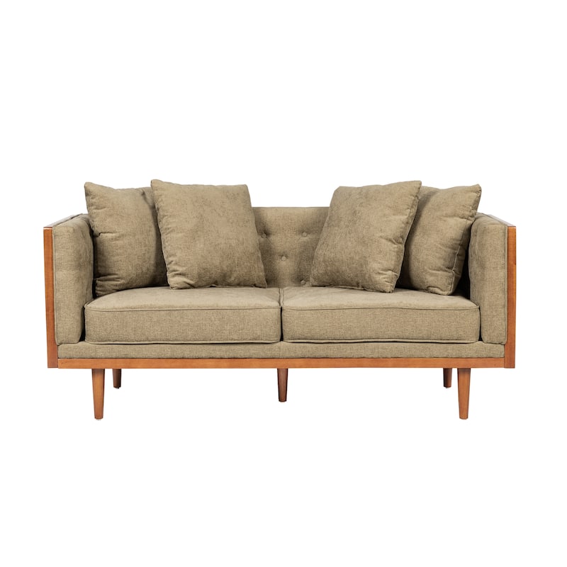 Borah Tufted Loveseat with Accent Pillows by Christopher Knight Home - Dark Beige+Dark Walnut