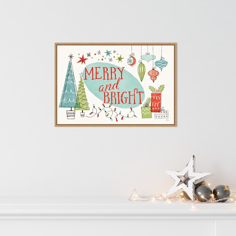 Merry and Bright Christmas Tree by Janelle Penner Framed Canvas Wall Art