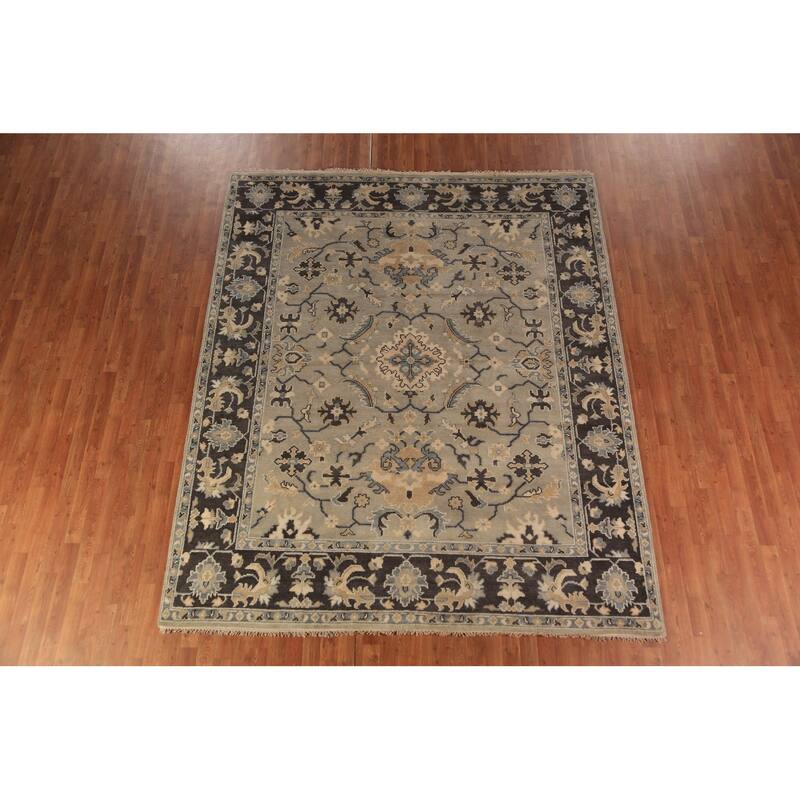 All-Over Floral Oushak Indian Area Rug Handmade Wool Carpet - 8'1"x 9'8"