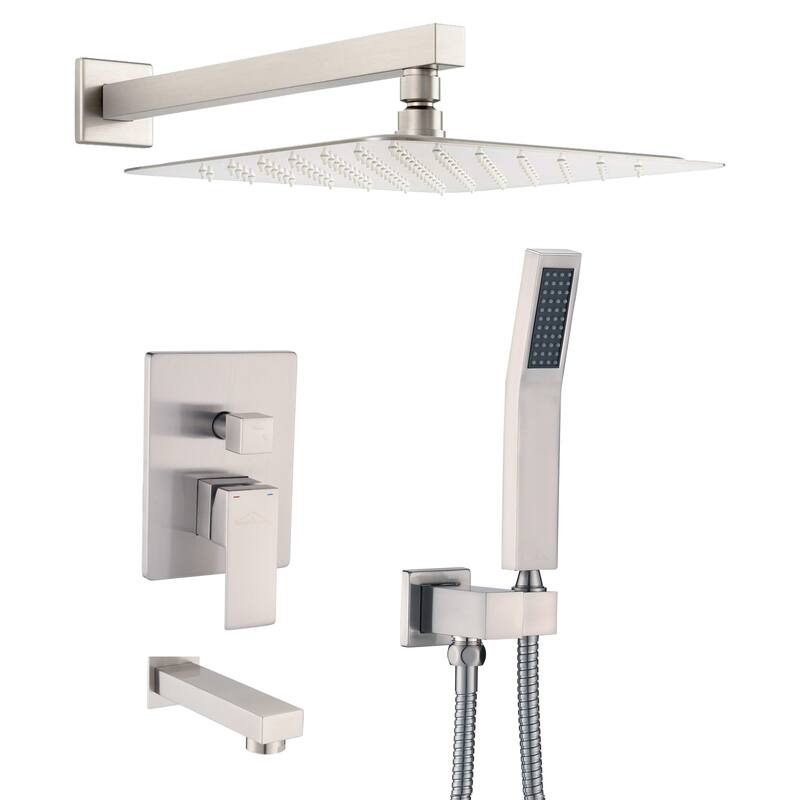 Proox 12 in.Shower Rainfall w/ Bath Tub Faucet Diviter - Brushed Nickel
