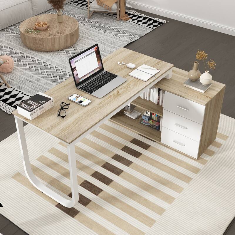 55-inch Timechee L-shaped Storage Computer Desk - Oak