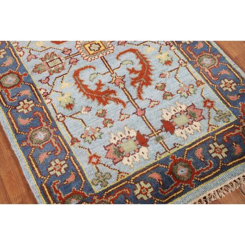 Light Blue Oushak Oriental Accent Rug Hand-Knotted Wool Carpet - 3'0" X 4'11"