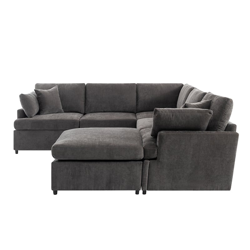 Modern Large Sectional Sofa with Removable Ottomans and Legs
