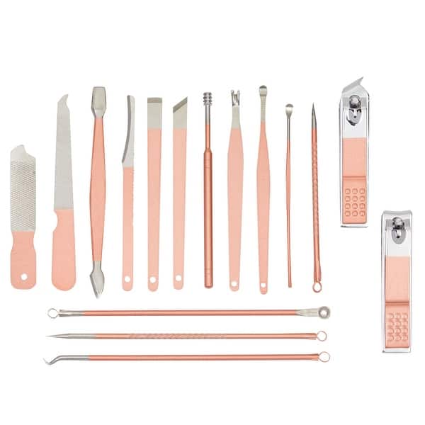 Pink Manicure and Pedicure Tools, Clippers Set for Nail Technician (23