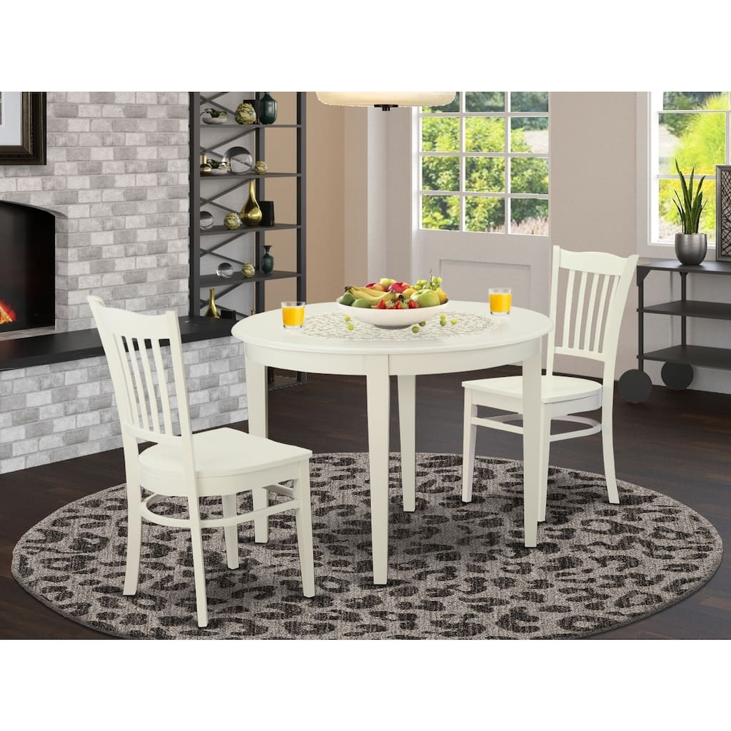 HomeStock 3-Piece Linen White Finish Solid Wood Top Dining Table Set with Matching Chairs