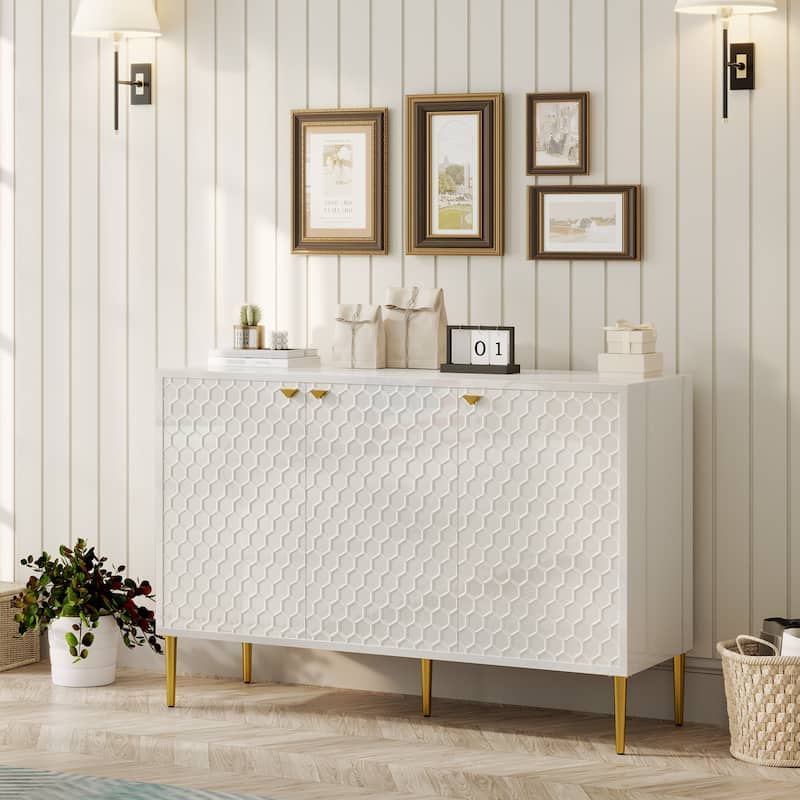 3 Door Glossy Storage Locker Accent Cabinet/Buffet