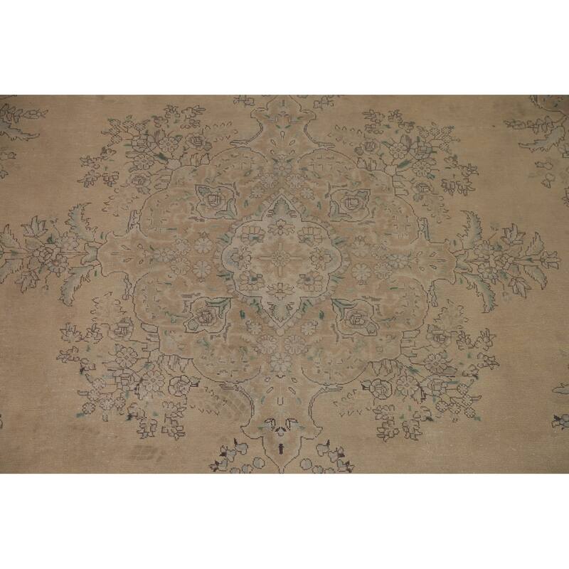 Brown Tabriz Persian Antique Area Rug Hand-knotted Wool Carpet - 9'6" x 12'9"