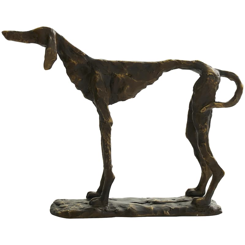 Polystone Dog Distressed Slim Frame Decorative Sculpture with Gold Accents - Bronze - Roche River Decor