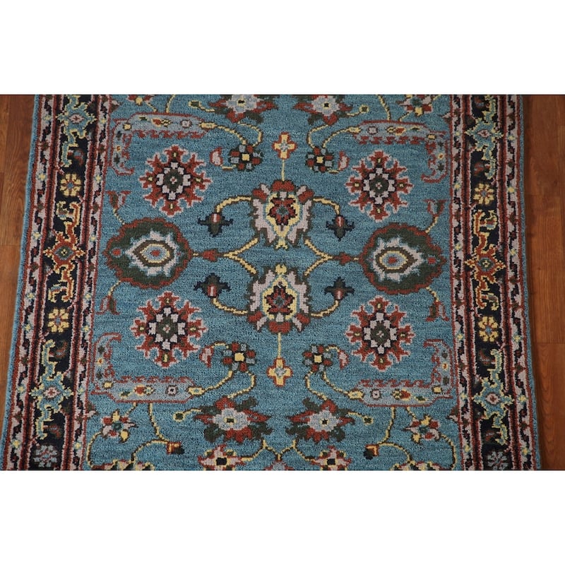 Blue Oushak Accent Rug Hand-Knotted Wool Carpet - 4'0"x 5'11"
