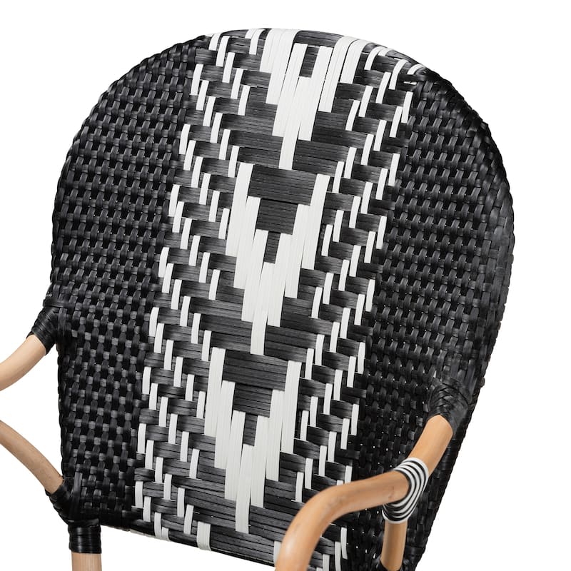 Wallis Modern French Two-Tone Black and White Weaving and Natural Rattan Indoor Dining Chair