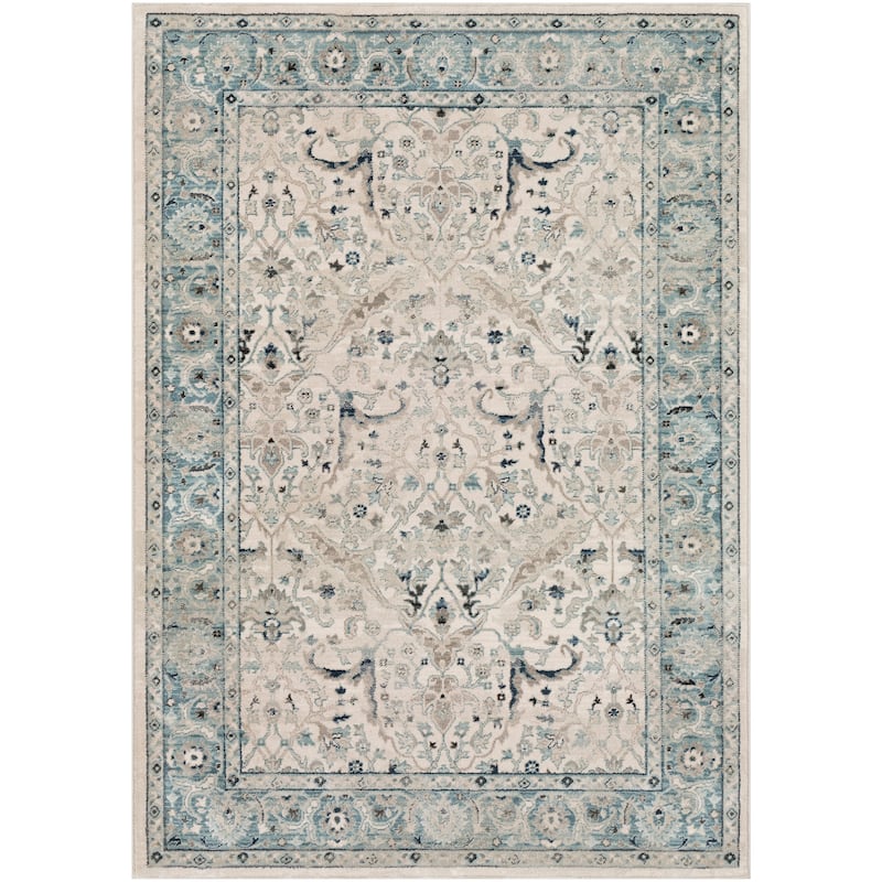 Annelie Teal & Grey Updated Traditional Area Rug - 3' x 5'