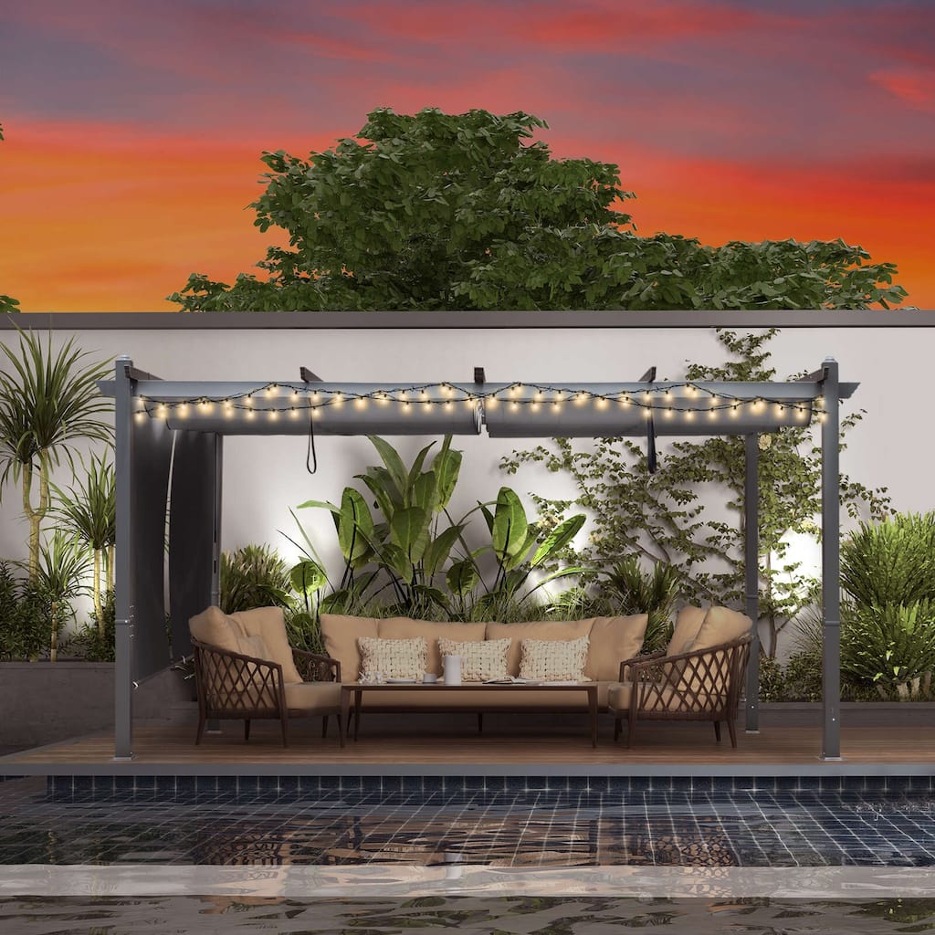 Aoodor 12' x 14' Outdoor Pergola with Aluminum Frame & Retractable Canopy