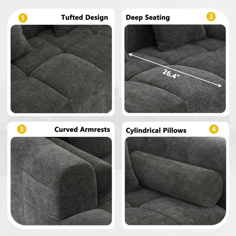 101.2" Chenille Modular Sectional Sofa with Deep Seating, Foam
