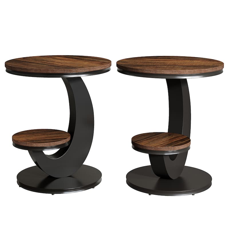 End Table with Storage Shelf, Wood Sofa Side Bedside Nightstand, Accent Snack Table for Living Room Bedroom