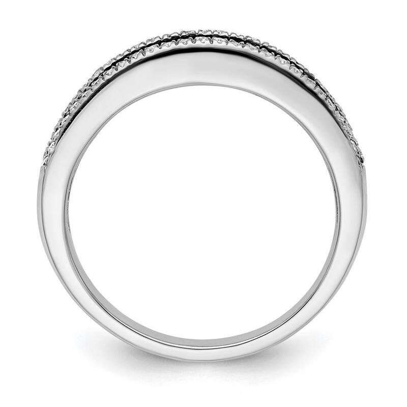 Curata 925 Sterling Silver Polished Prong set Channel set Black and White Diamond Ring