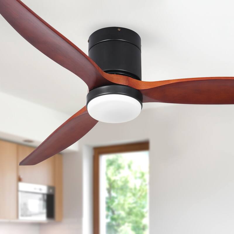 52 Inch Low Profile Ceiling Fan with Lights Remote and Wall Control - Walnut Blades