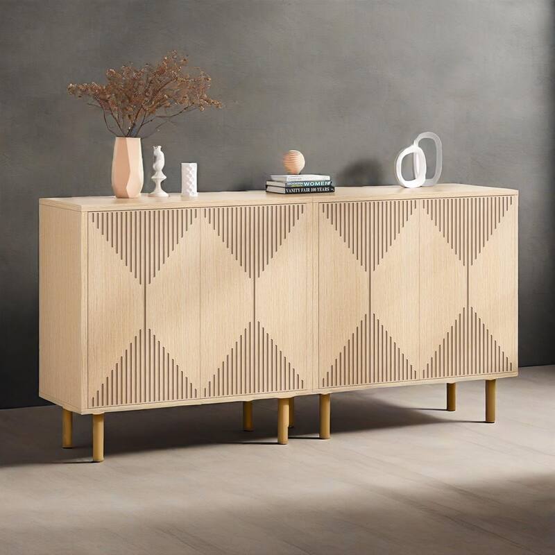Modern Freestanding Storage Cabinet with 4 Shelves and 4 Doors for Living Room Kitchen or Bedroom - 59.06" x 13.77" x 31.49"